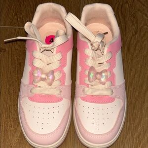Pink and White Kids Shoes with Bow Accent